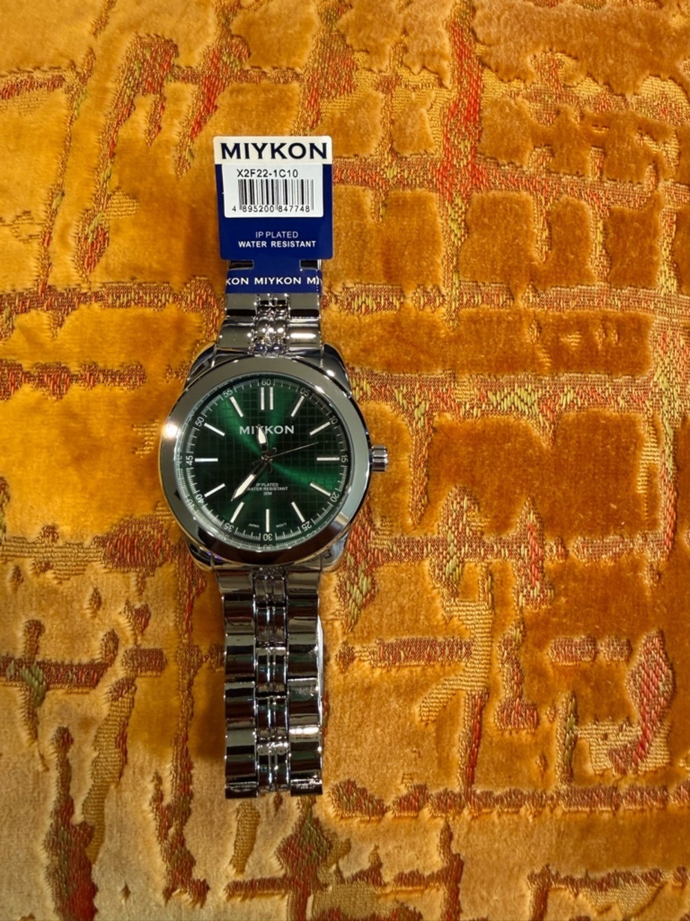 Miykon Men's Green Dial Stainless Steel Quartz Watch - Water-Resistant, Silver